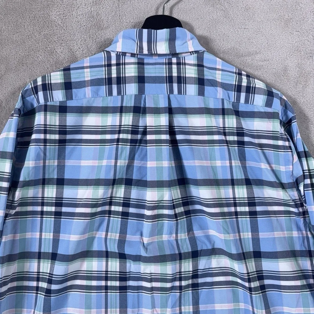 Polo Ralph Lauren Performance Button Down Shirt Mens Large Blue Plaid Wicking